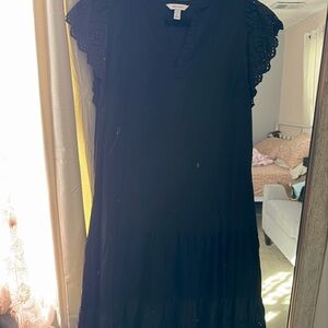 Nine West Black Eyelet-Sleeve Midi Dress